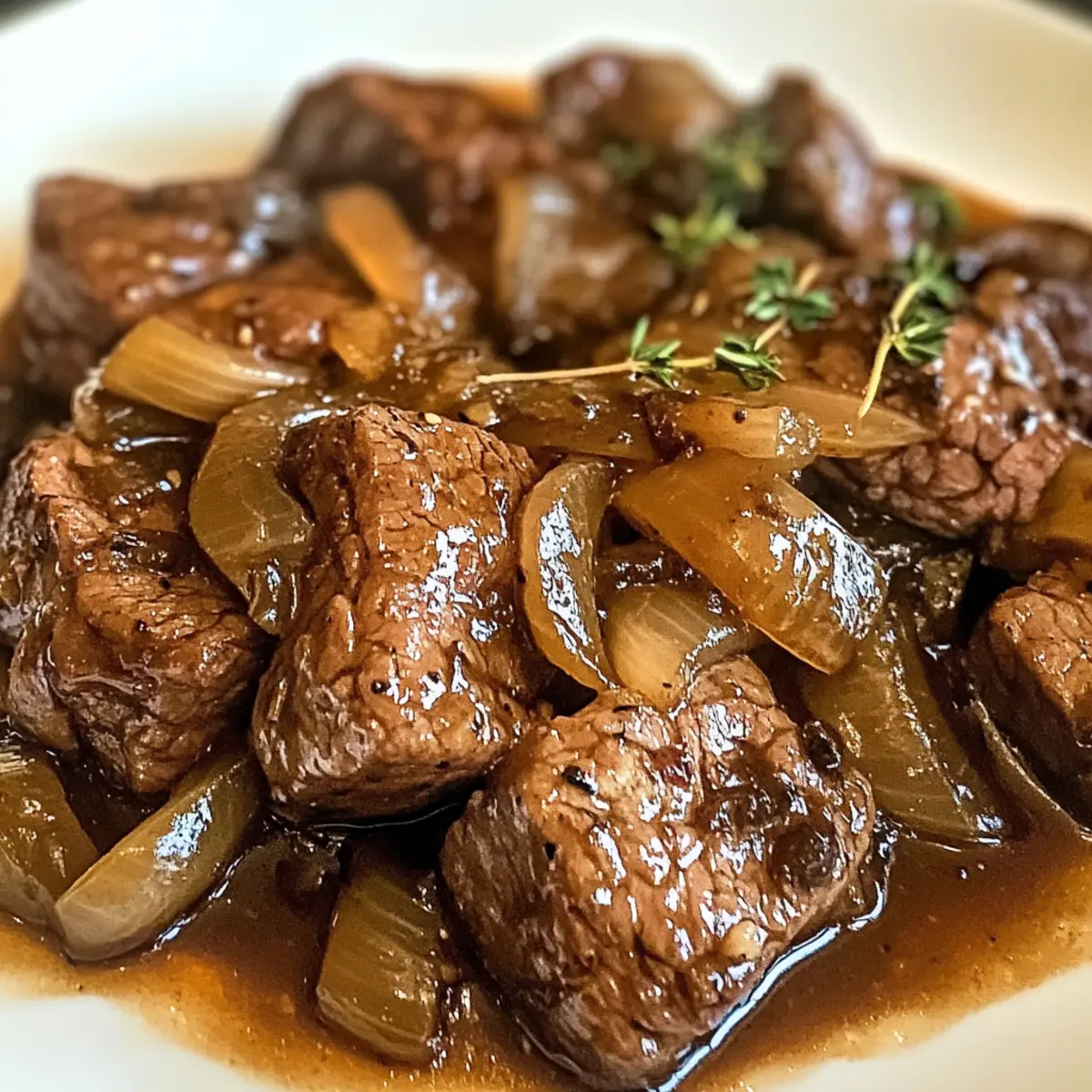 Zartes Rindfleisch in aromatischer Balsamico-Zwiebel-Sauce